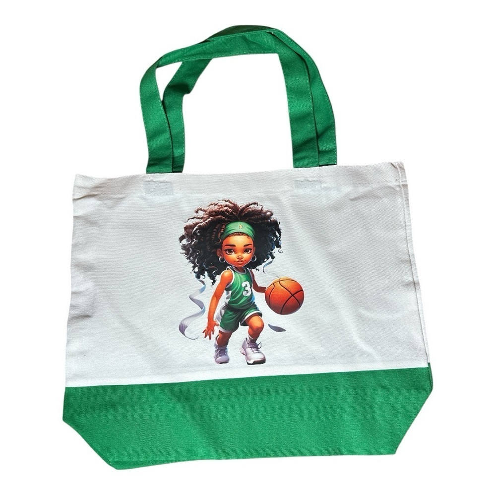 Large Canvas Tote Bag with Basketball Girl Art | Hand Pressed | 17”x14” | New